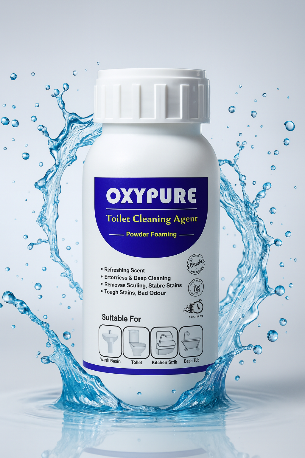 OxyPure Powerful Foaming Toilet Cleaner: Deep Clean, Germ Kill, No Scrubbing